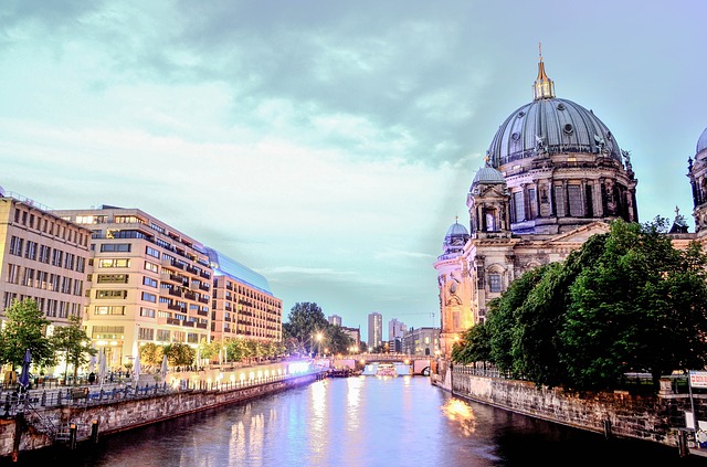 Berlin canal and church